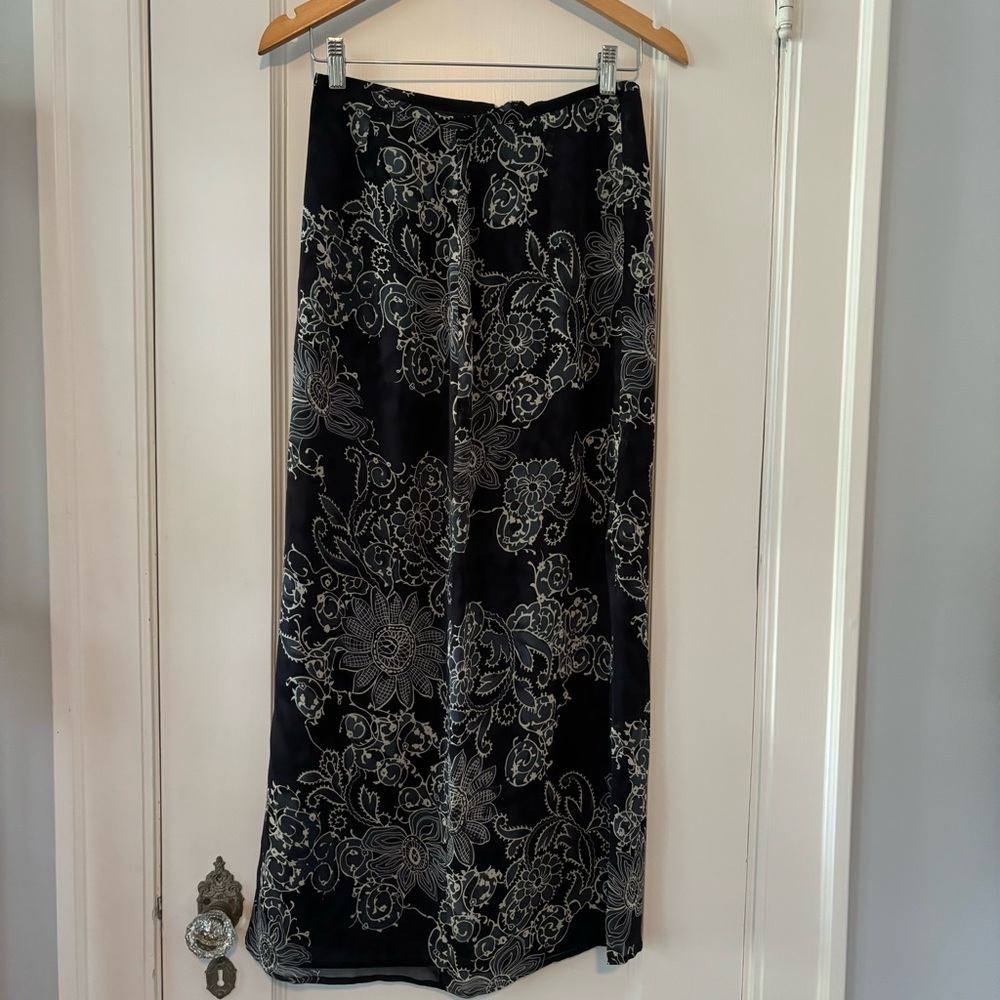 Silk Ann Taylor Vintage Maxi Long Skirt, Black and White Floral